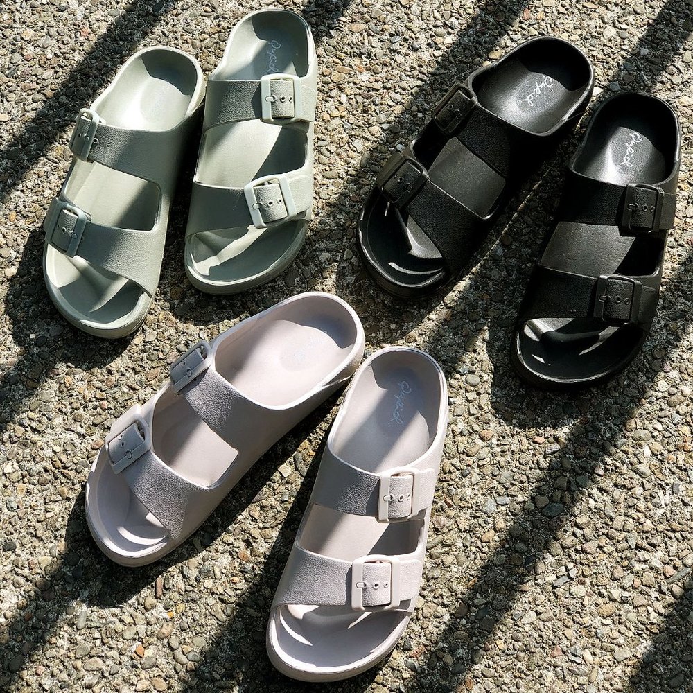 NEW Adjustable Double Buckled Straps Comfy Slides Slippers Sandals Warm Gray - Picture 12 of 13